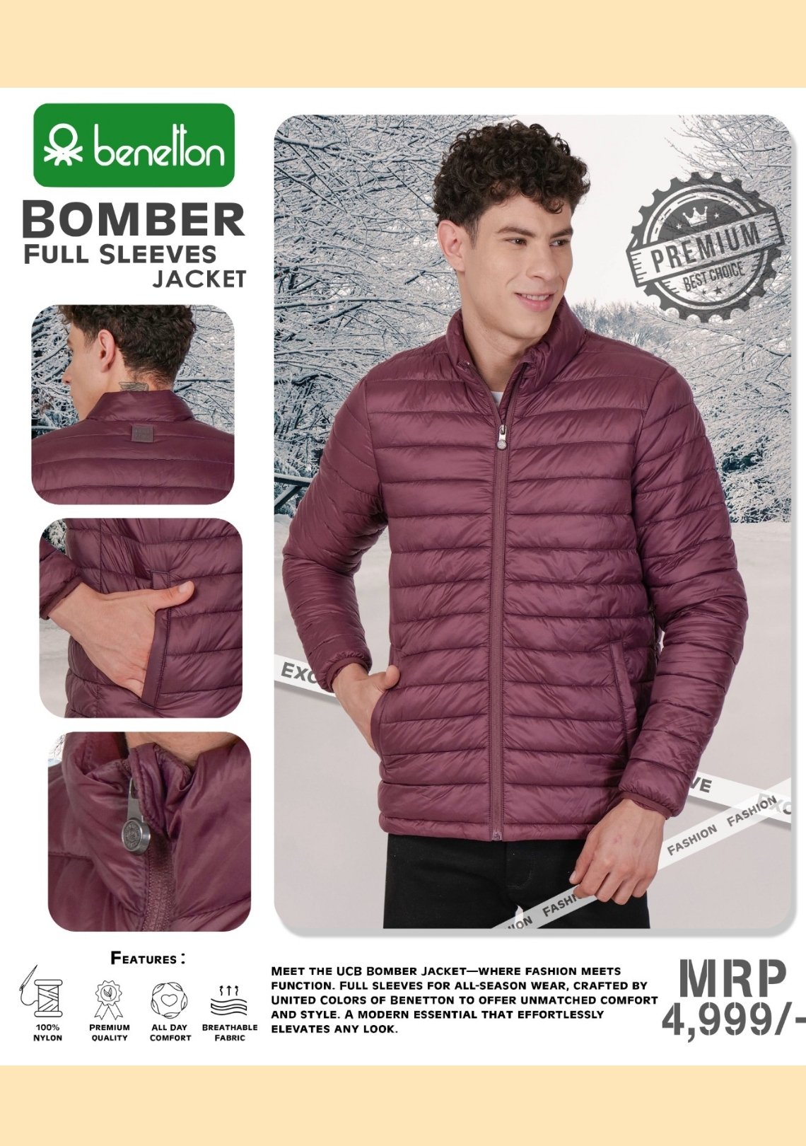 Benetton Bomber Gift Jacket – Premium Maroon Edition